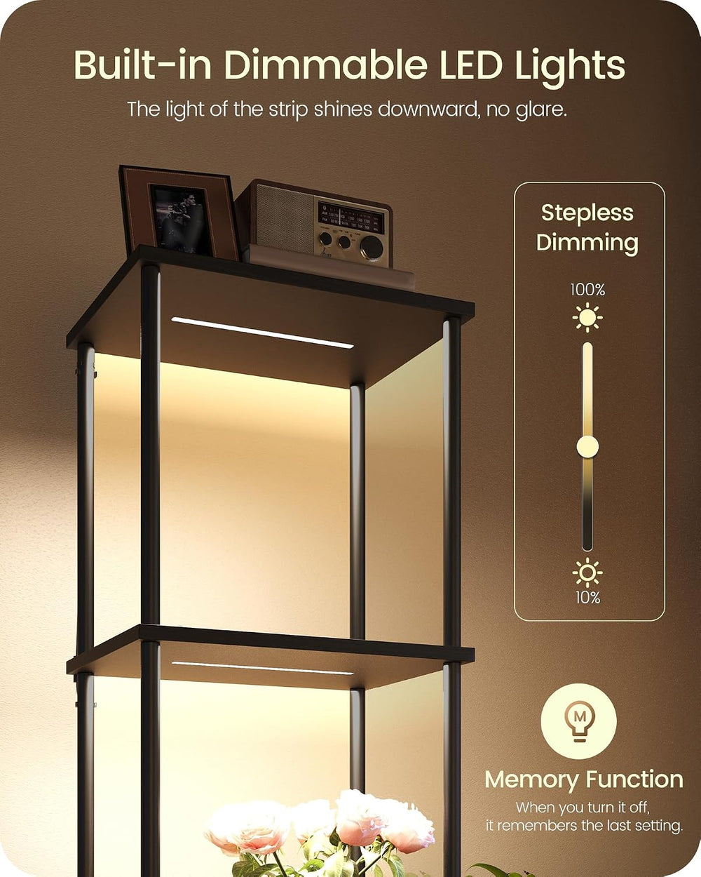 Display Shelf with Light, 5-Tier Shelf Lamp, Corner Floor Lamp with Shelves, ...