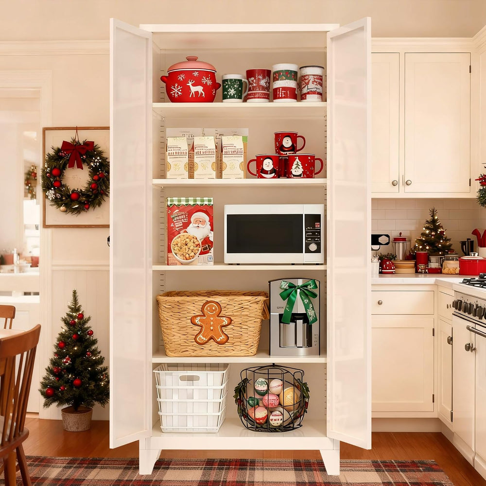 Spaco 71" 2 Shapely Doors Metal Pantry Cabinet,Freestanding Kitchen Stor...