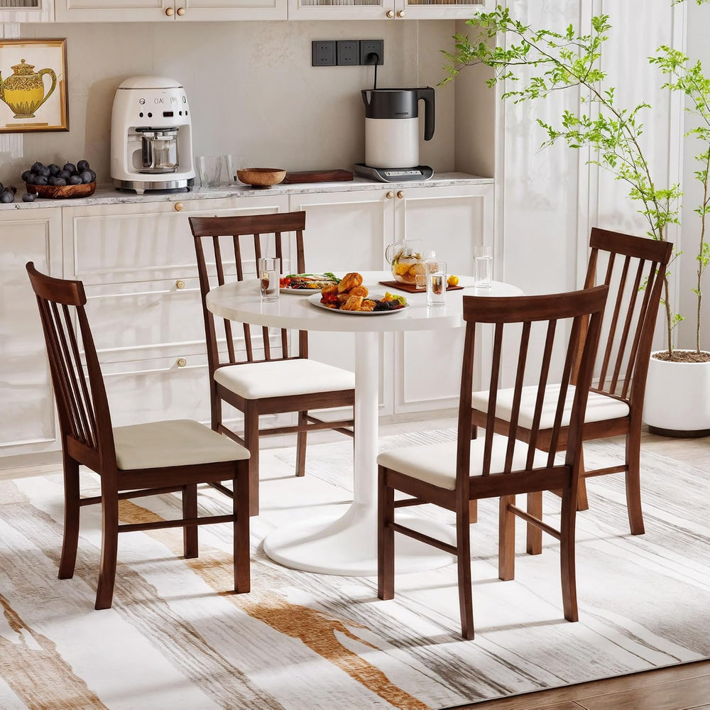 HOMCOM Wooden Dining Chairs Set, Farmhouse Upholstered Kitchen Chairs with Ru...