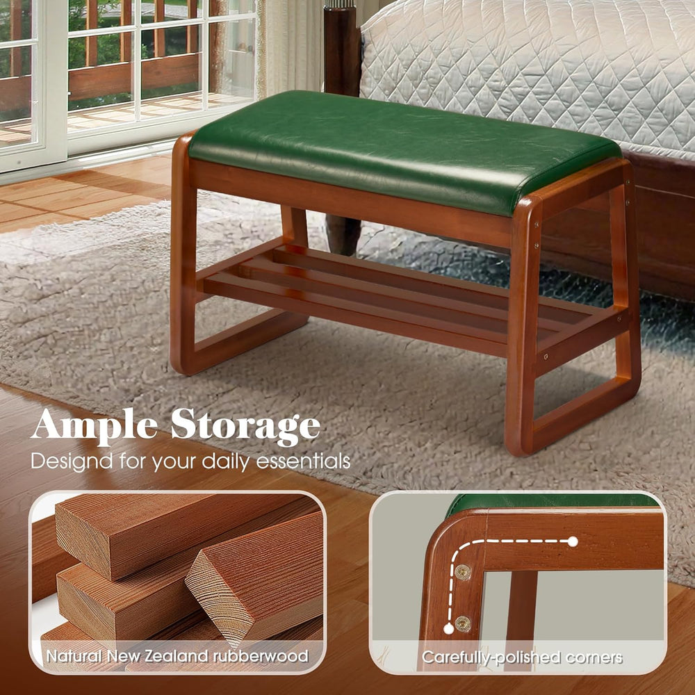 HABUTWAY Solid Wood Shoe Rack, Entryway Shoe Bench with Cushion, 2 Tier Shoes...
