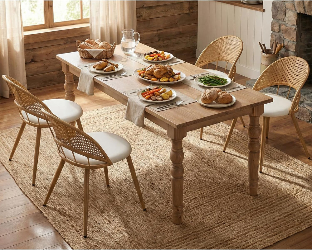 TYBOATLE Rattan Dinner Chairs Set of 4 with Faux Leather Cushion, Modern Dini...