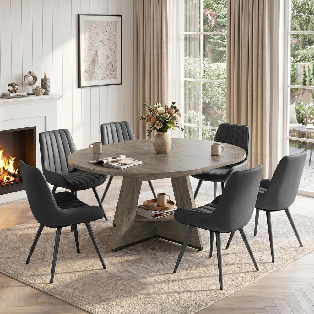 Miereirl Extendable Dining Table Set for 4-6, 47.24"-63" Round to O...