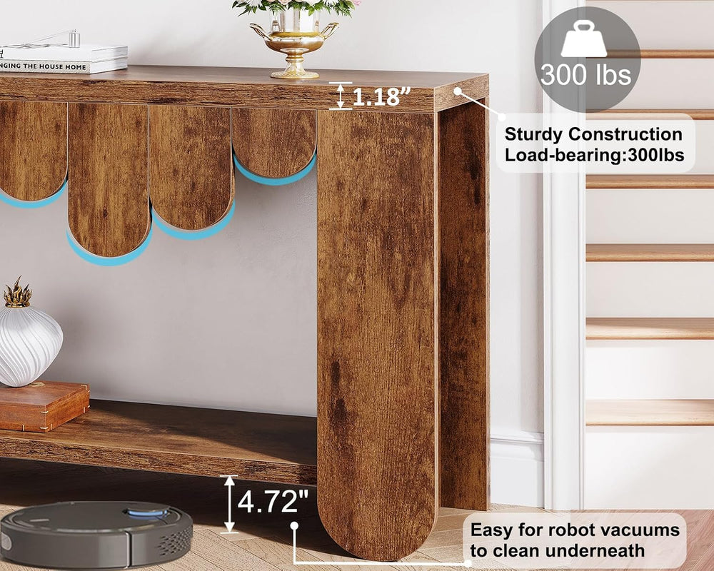 IBF 63” Long Entryway Table, 2-Tier Console Table with Storage Rustic Brown |...