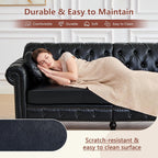 Chesterfield Chair, High Back Modern Faux Leather Couch with Button Tufted, Nailhead Trim, Rolled Arms, Extra Round Cushion – Classic Couch for Living Room, Lounge, or Office, Black