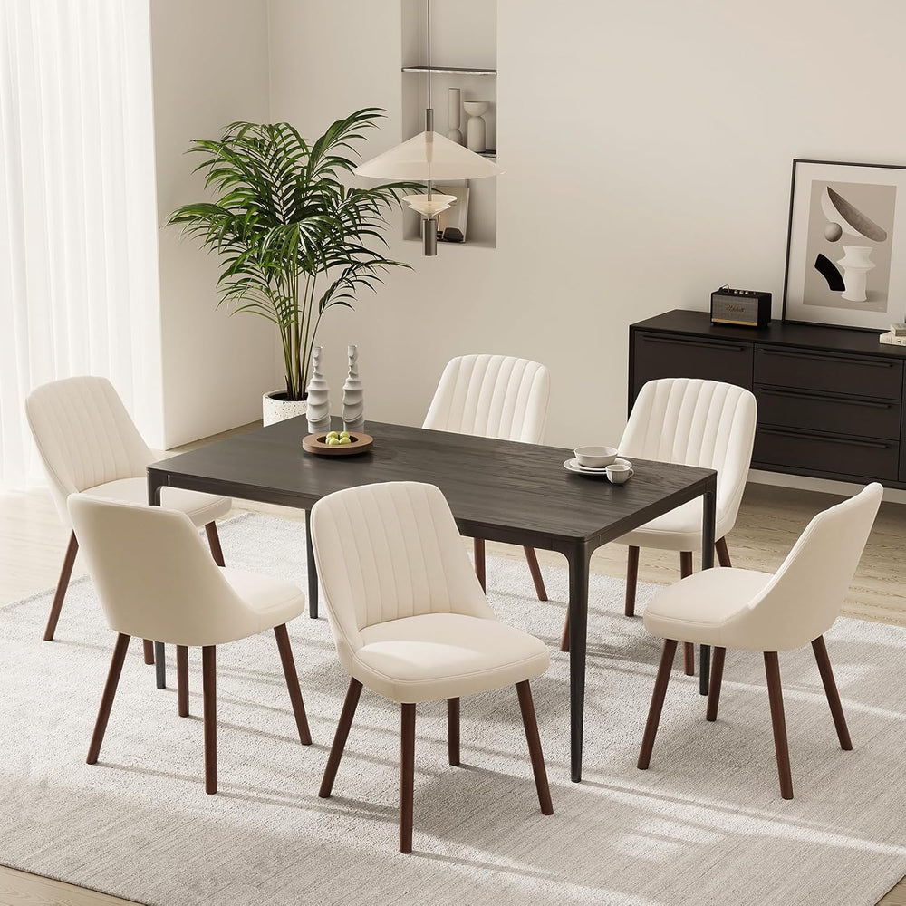 MALOL Dining Chairs Set of 6,Modern Fabric Kitchen Chairs with Back,Beige
