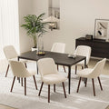 Upholstered Dining Chairs Set of 6, Modern Fabric Kitchen Chairs with Back, Wood Legs for Kitchen Dining Room Restaurant, Beige