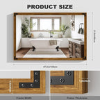 Hasipu Farmhouse Bathroom Mirror, 48"x32" Rustic Wood Framed Wall Mounted Mirror, Walnut Vintage Vanity Mirror Modern Farmhouse Style Decrative Mirrors