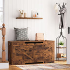 HOOBRO Storage Bench, 39.4” Retro Wooden Storage Chest with U-Shaped Cut-Out Pull, Safety Hinge, Supports 220 lb and Easy Assembly for Toy Box Organizer (Rustic Brown) BF771CW01