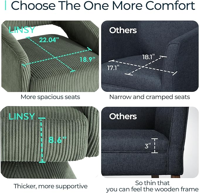 LINSY Swivel Barrel Chair, 360 Modern Swivel Accent Chair Boucle Swivel Chair Round, Green Corduroy Chairs with Arms, Small Barrel Chair for Small Spaces Bedroom Living Room