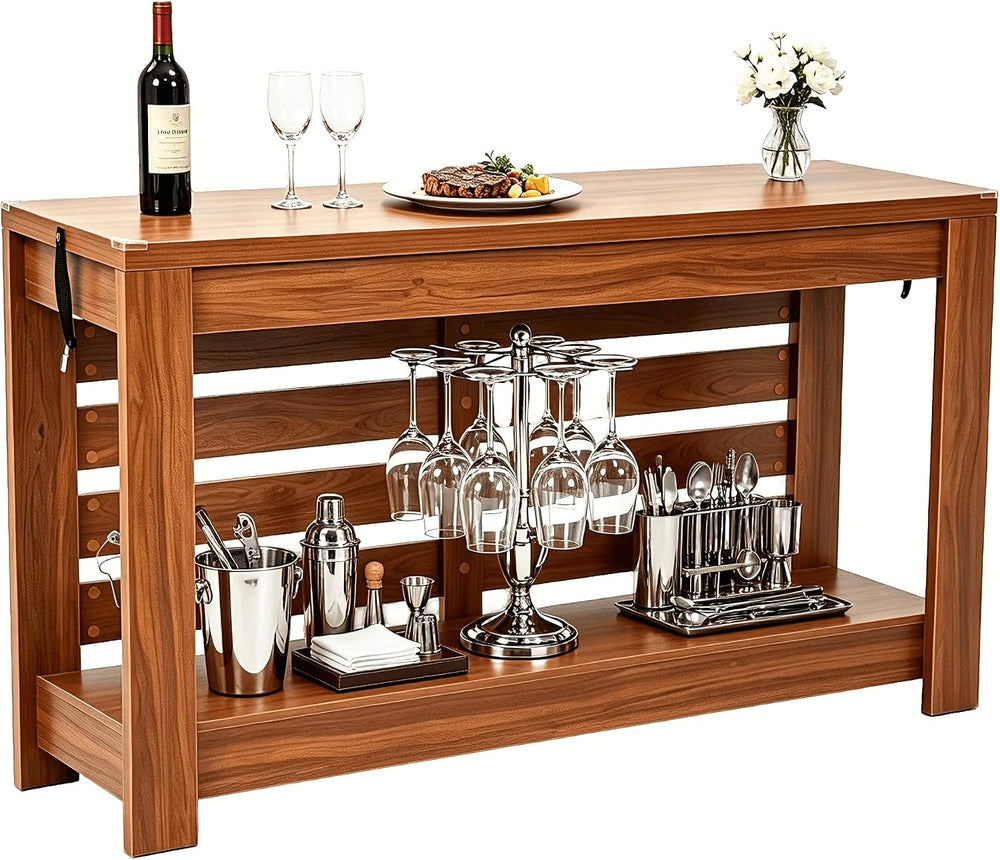 Bigbiglife 63 Inch Grille Console Table, Rustic Farmhouse Wood Sofa Table wit...