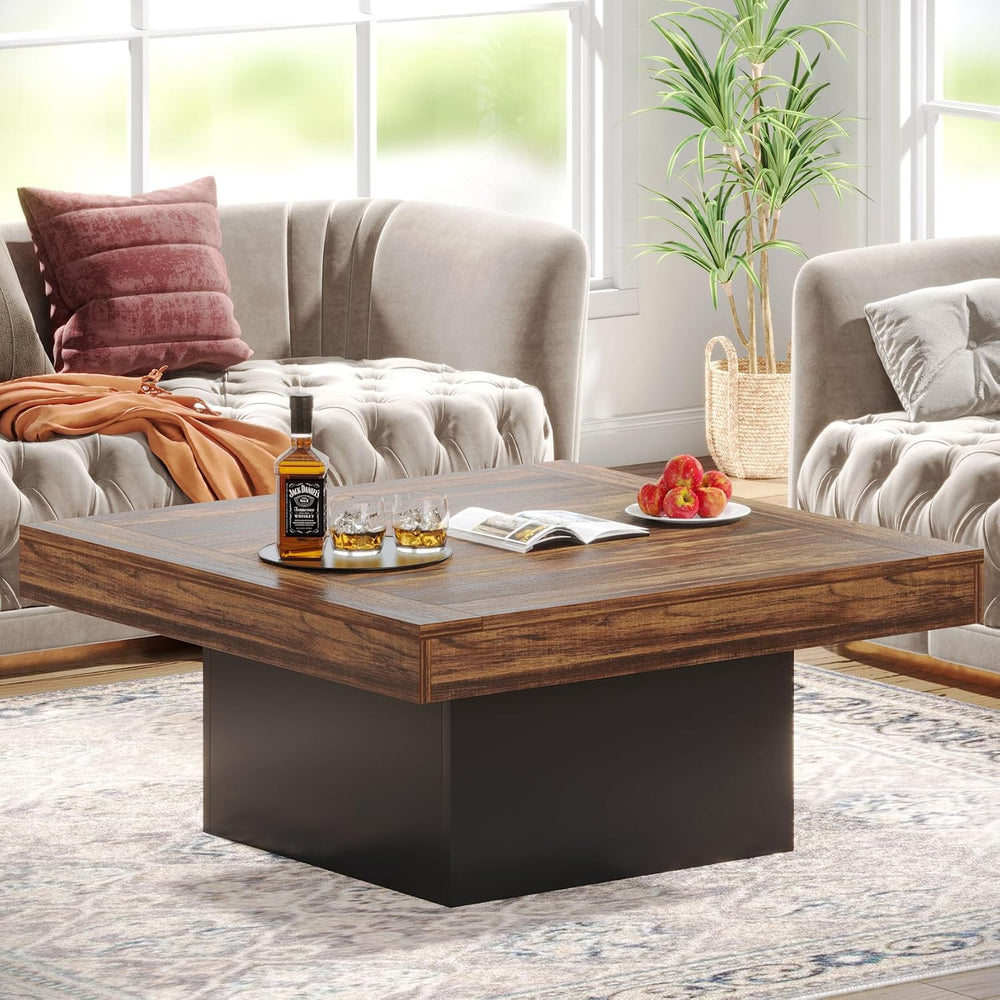 Tribesigns 35.4-Inch Square Coffee Table with LED Light, Modern Wood Coffee T...