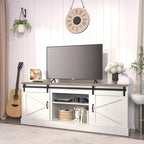Kurapika Farmhouse TV Stand and Entertainment Center for TV Up to 75 Inch, with Sliding Barn Doors and Adjustable Shelf, Console Table and Media Furniture with Storage Cabinet, 67 Inch, White