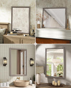 Axeman 24x36 Wood Wall Mirror, Rustic Bathroom Mirror, Vintage Wall Mounted Mirror Tempered Glass with Beaded Wooden Frame for Farmhouse Living Room Vanity Bedroom Entryway, Grey