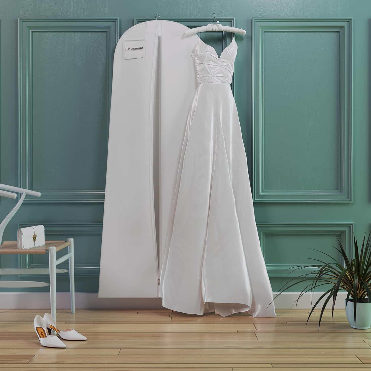 HANGERWORLD 72inch Breathable Wedding Gown Long Dress Hanging Garment Bag for Closet Storage (White)