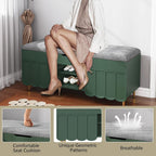3More 40" Entryway Shoe Storage Bench,Upholstered Hidden Space Beneath Seat Cushion Bench,2-Tier Unique Geometric Shape with Wood Grain,Green