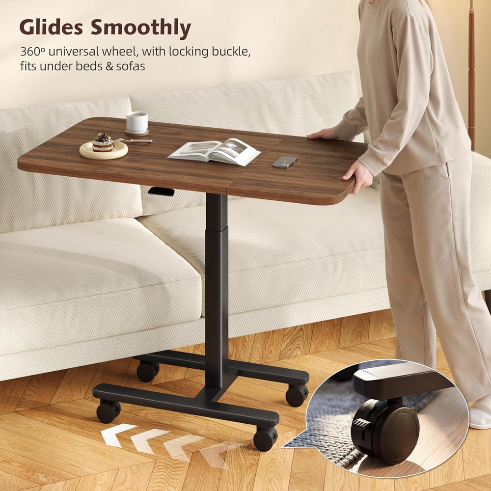 Homkdom C Shaped Table with Wheels, Side End Table with Extended Desktop, Adj...