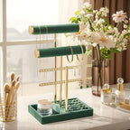 3 Tier Bracelet Holder Display - Detachable T Bar Dark Green Velvet Bracelet Holder, Jewelry Holder Organizer for Bracelet, Necklace, Earrings, Rings