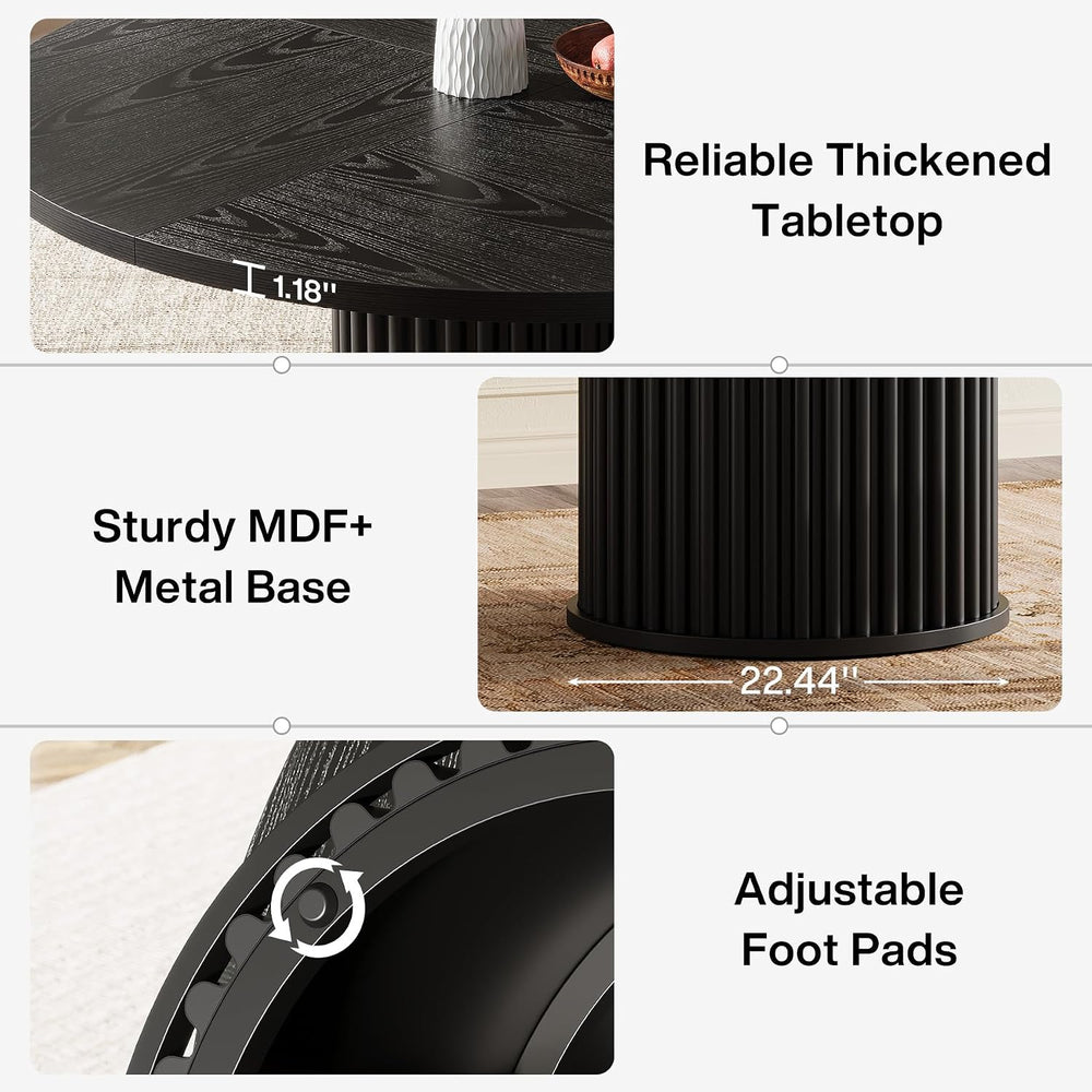 Tribesigns 47.24" Black Round Dining Table for 4-6 People | Modern Flute...