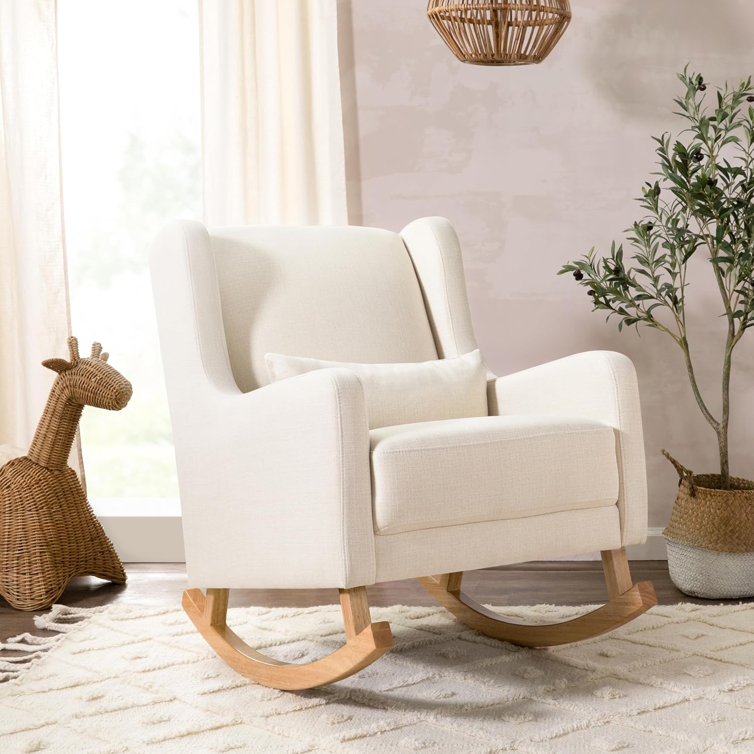 Babyletto Kai Rocker in Performance Natural Eco-Twill with Light Legs, Water Repellent & Stain Resistant, Greenguard Gold and CertiPUR-US Certified | GREENGUARD Gold & CertiPUR-US Certified Rocker - Water & Stain Resistant Nursery Chair For Feeding &