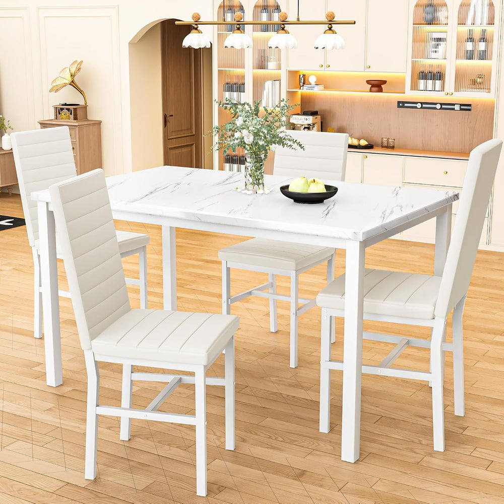 Hooseng Dining Table Set for 4, 5-Piece Faux Marble Dinner Table Set with 4 U...