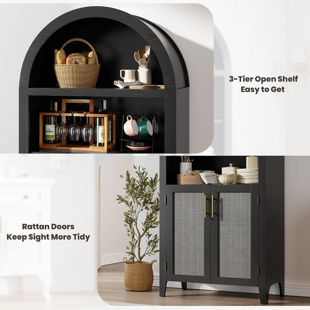 IDEALHOUSE Arched Kitchen Pantry Cabinet with Doors - 5-Tier Open Display She...