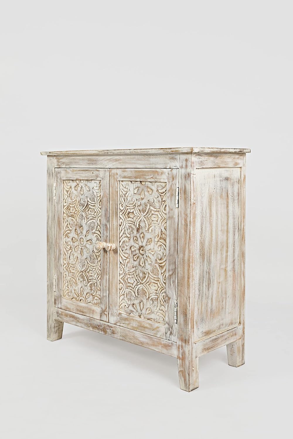 Jofran Global Archive Hand Carved Accent Chest Cabinet, 32', Weathered White