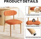 Wooden Dining Chair Set of 2, Modern Dining Chairs with with Curved Back, Fabric Upholstered Kitchen Dining Room Chairs with Adjustable Legs for Farmhouse Dining Living Room,Orange