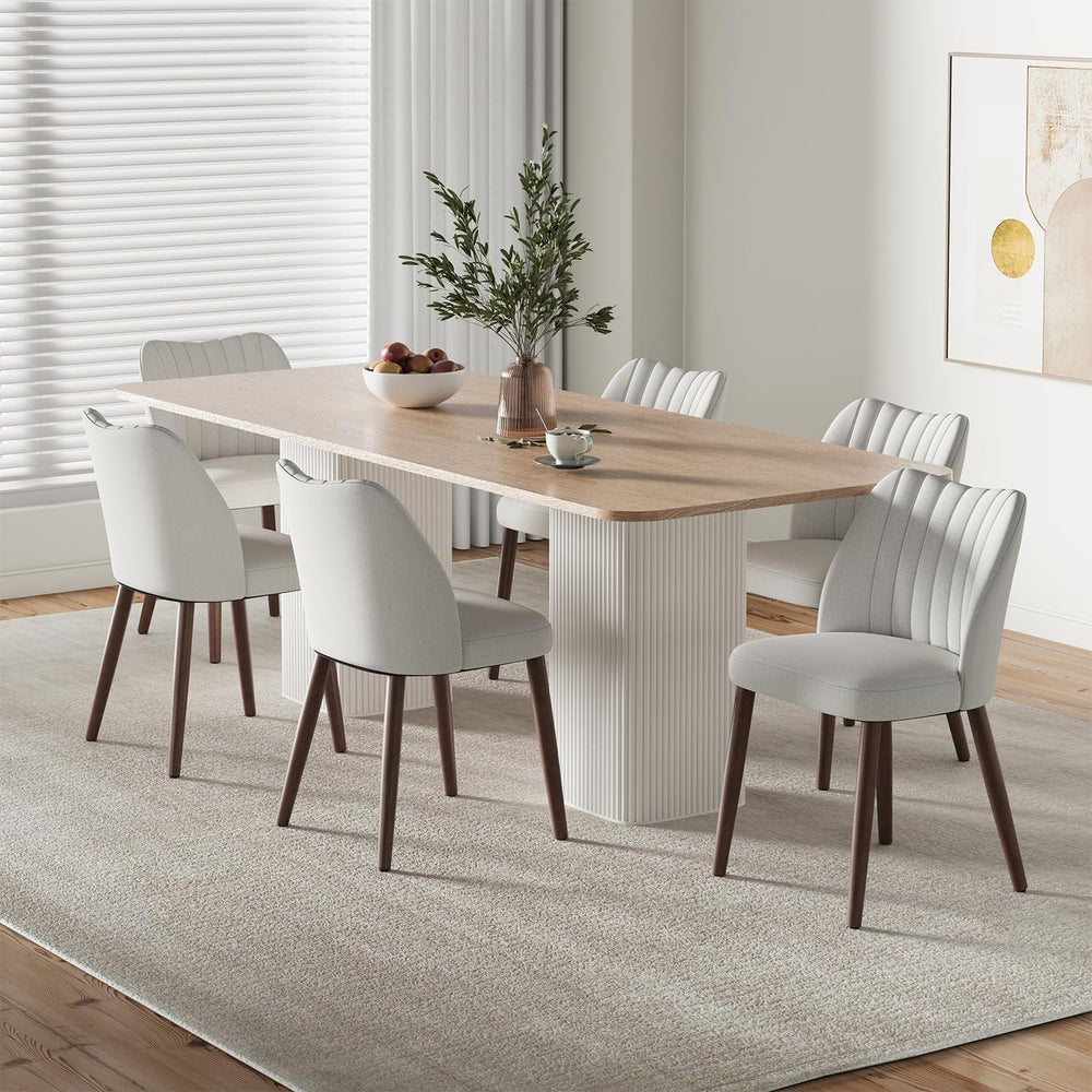 Upholstered Dining Chairs Set of 6, Farmhouse Fabric Kitchen Chairs with Soli...