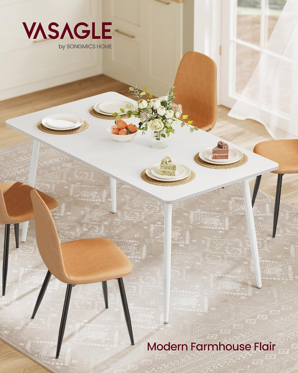 VASAGLE 55.1" Dining Table for 4-6 People, Modern Kitchen Table, Heat-Re...