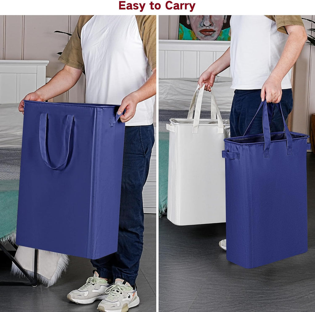 efluky Slim Laundry Basket, Narrow Laundry Hamper with Handles, Collapsible Dirty Clothes Hamper, Tall Laundry Bin for Laundry Room, Dorm and Bedroom, 12.7 Gallons(75L) Blue