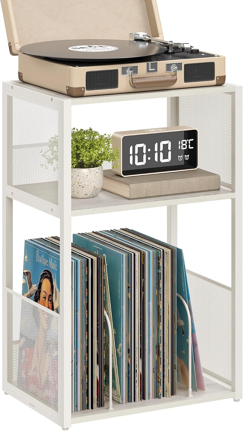VASAGLE Record Player Stand, 3-Tier Side Table, Vinyl Record Storage up to 10...
