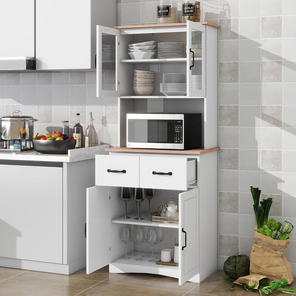 67'' H Kitchen Pantry Cabinet, Modern White Tall Storage Cabinet with...