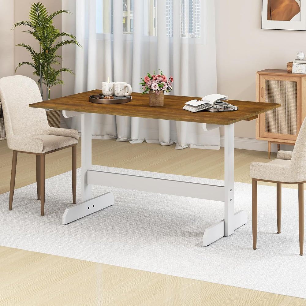 Giantex 55" Dining Table for 4-6, Farmhouse Kitchen Table with H-Shaped ...