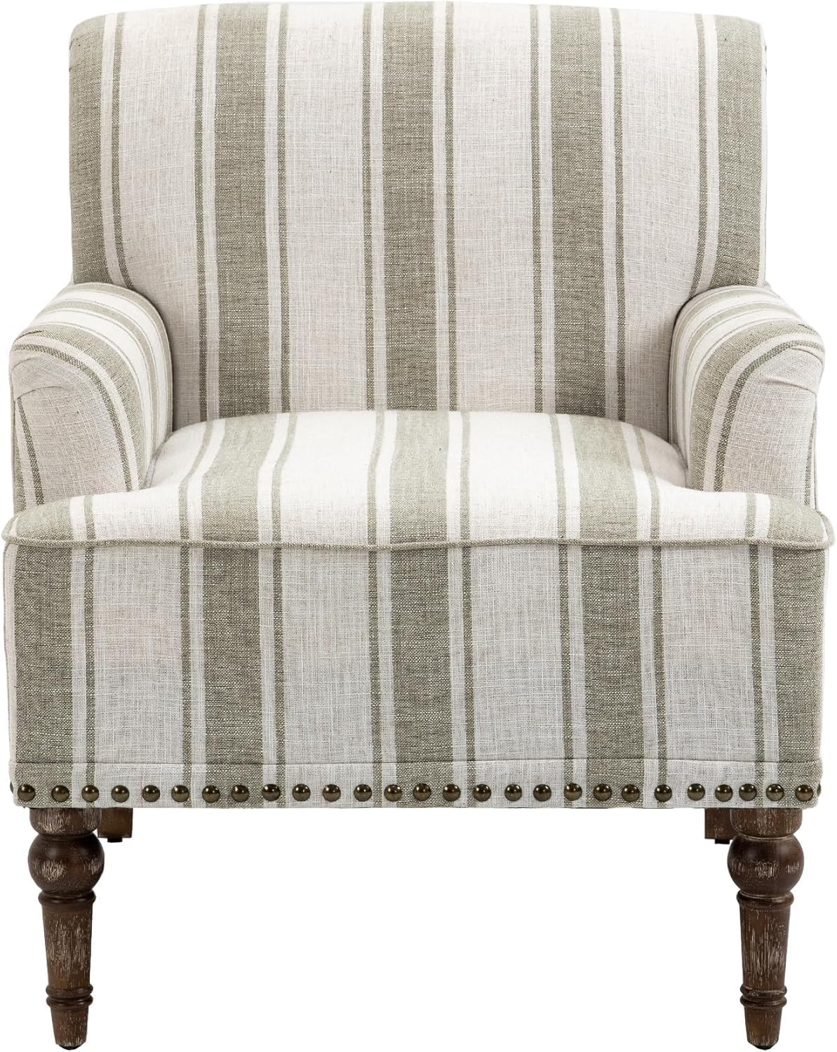 Stripe Accent Chair, Fabric Upholstered Armchair Modern Nailhead Trim Club Arm Chairs for Living Room with Wood Legs, Comfy Single Sofa Seat Bedroom Side Reading Seating - Brown