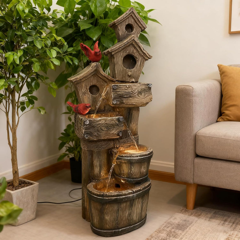 35" Tall Outdoor 4-Tier Birdhouse Floor Standing Water Fountain