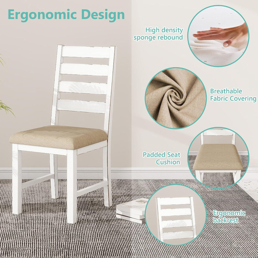 ROCSUMOO Farmhouse Dining Table Set with 4 Chairs and 1 Bench, 59" White...