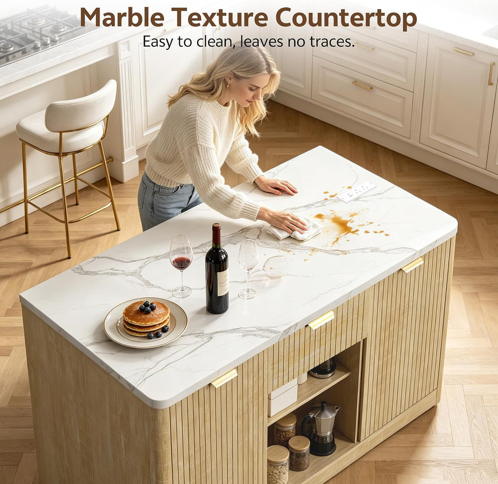 Marble Kitchen Island, 47" Kitchen Island on Wheels Large Kitchen | Isla...