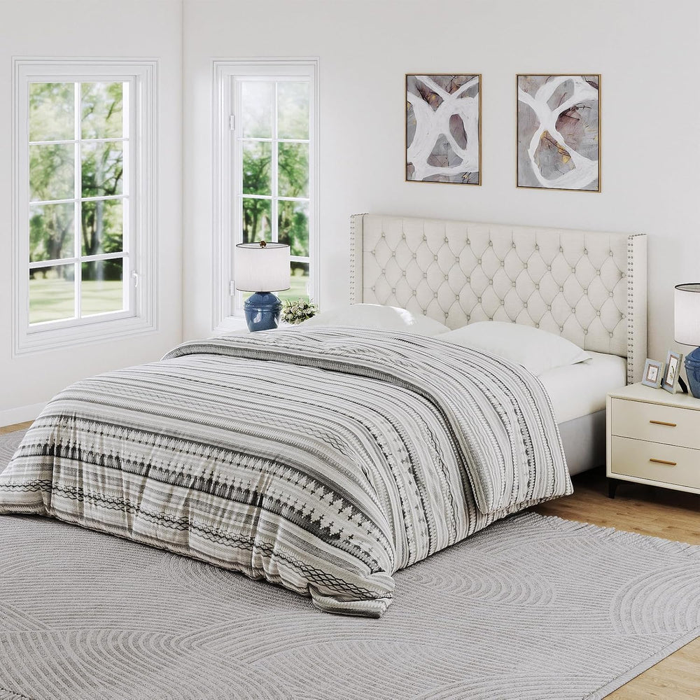 Furpopup Linen Queen Size Headboard Only, Wingback Wall Mount, Ivory
