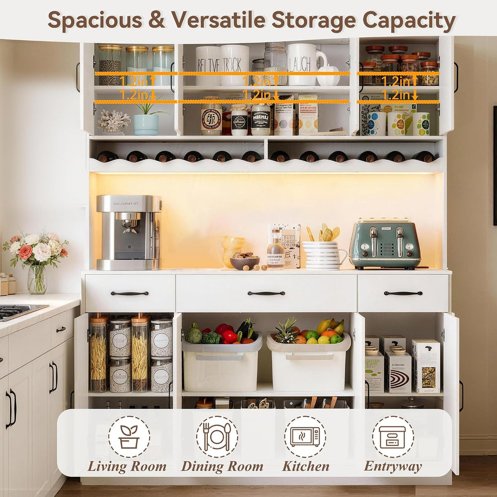 White 72" Tall Kitchen Pantry Cabinet with Charging Station 55" Wid...