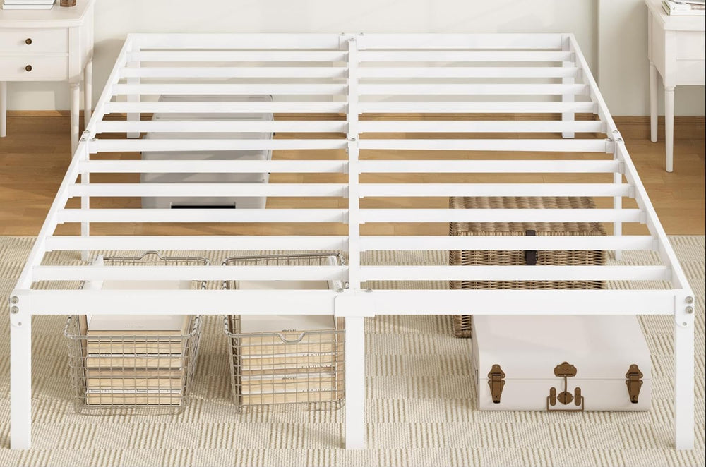 Allewie Queen Bed Frame, 14 inch Metal Beds with Storage Space, White