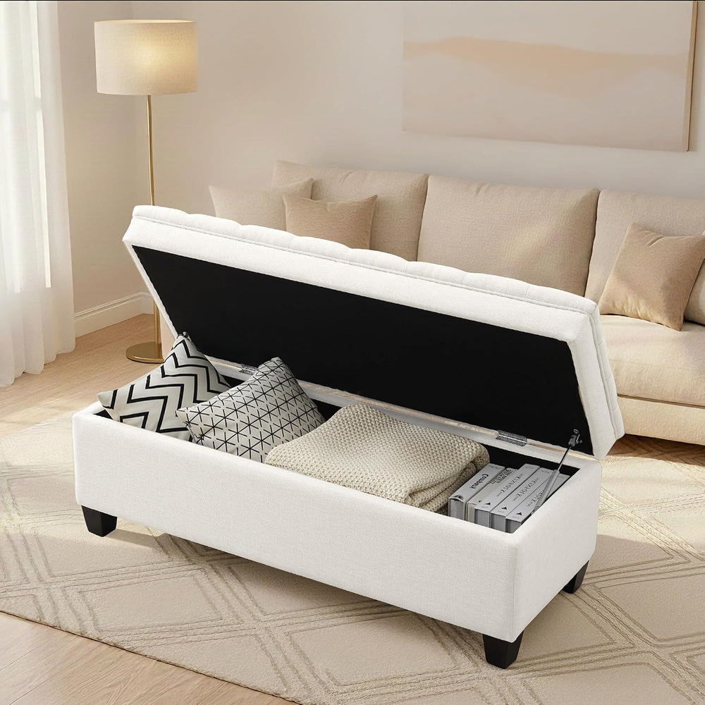 50" Storage Ottoman Bench, Rectangular End of Storage Bench, Upholstered...