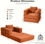 37.4in Convertible Sofa Bed, Corduroy Boneless Couch Bed, Futon Sleeper Sofa Pull Out Bed, Foldable Couch for Living Room Apartment, No Assembly Required