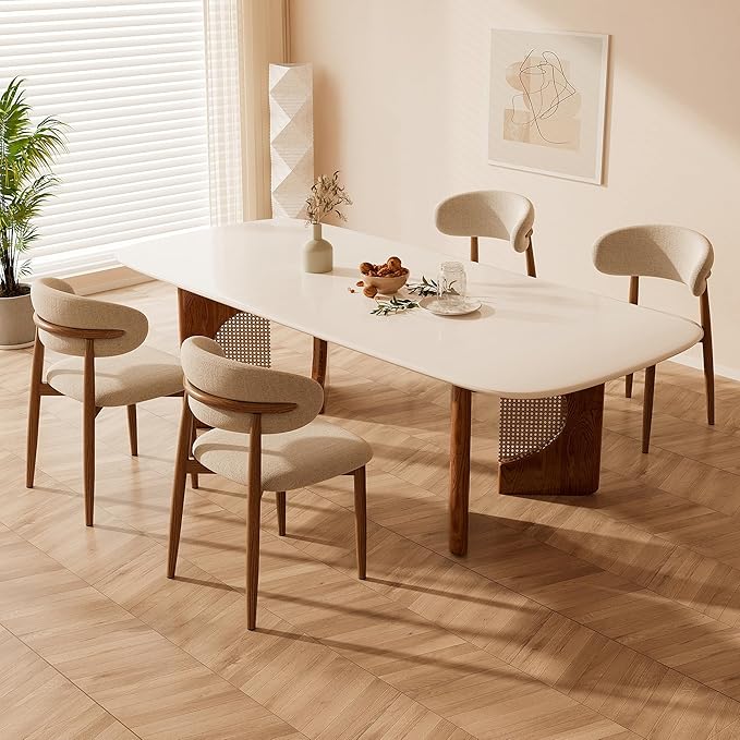 Dining Chairs Set of 6 for Kitchen Dining Table Mid Century Modern Farmhouse Upholstered Linen Dining Room Chairs with Metal Legs, Walnut Khaki