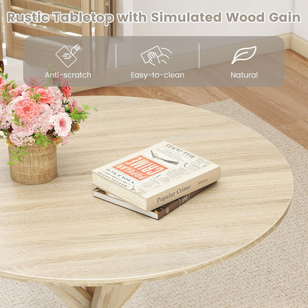Moccha 36" Round Dining Table for 4 - Rubber Wood Kitchen Table with Int...