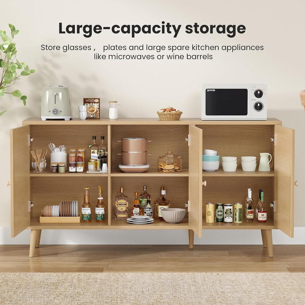 Farini 59.1" Buffet Cabinet with 3 Rattan Doors,Kitchen Sideboard for Di...