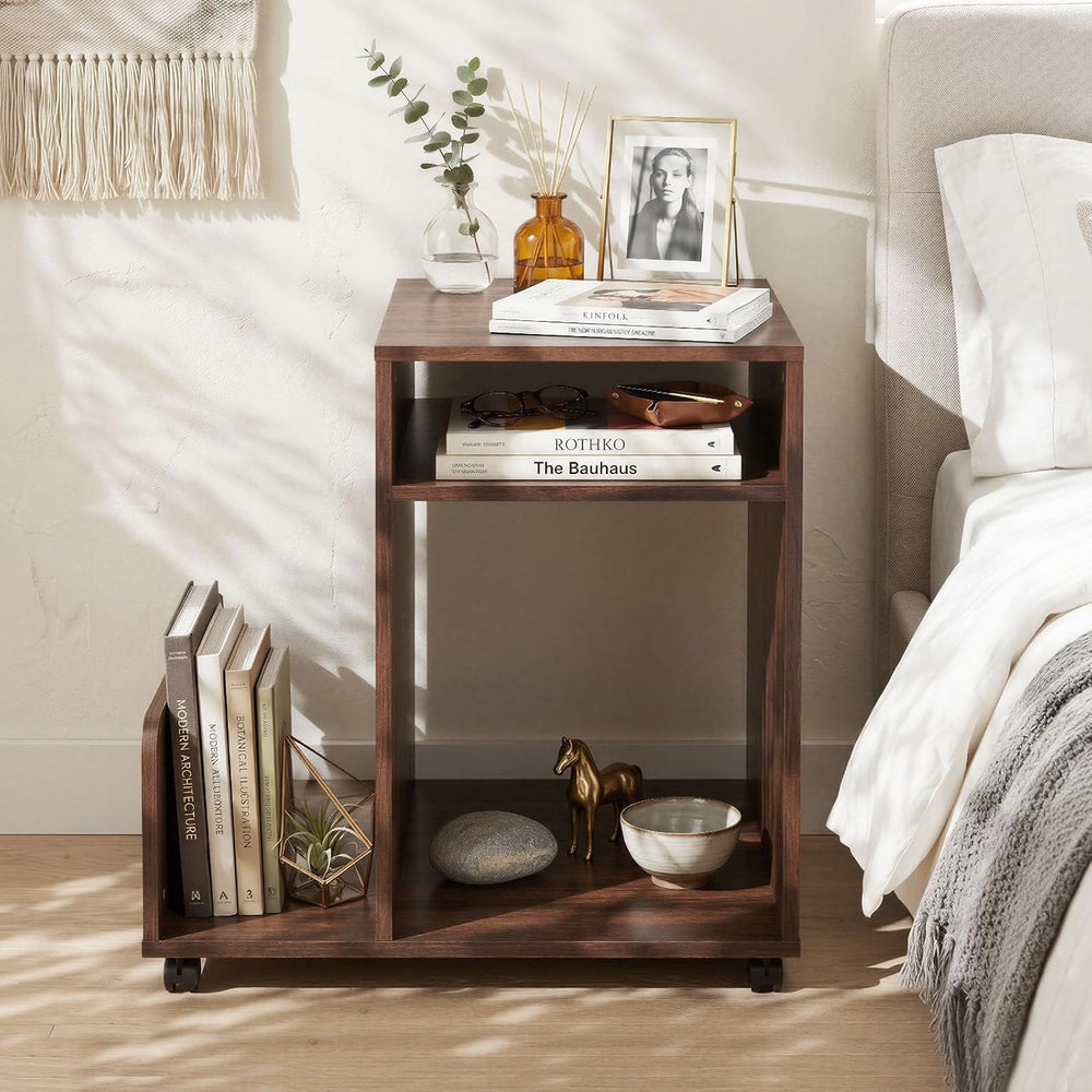 Giantex Rolling End Table with Storage, 3-Tier Mobile Sofa Couch Side Table w...