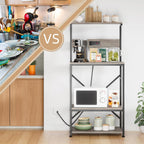 Kitchen Bakers Rack with Power Outlet, Microwave Stand with 6 S-Shaped Hooks, 4-Tier Coffee Bar Microwave Rack (Grey)