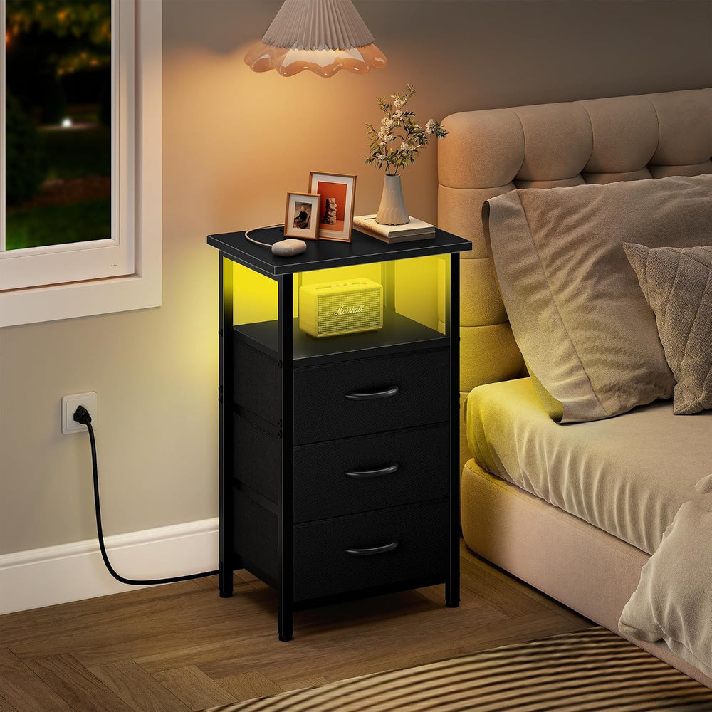 Vagusicc Night Stand Set 2 with Charging Station, LED Nightstand for Bedroom,...