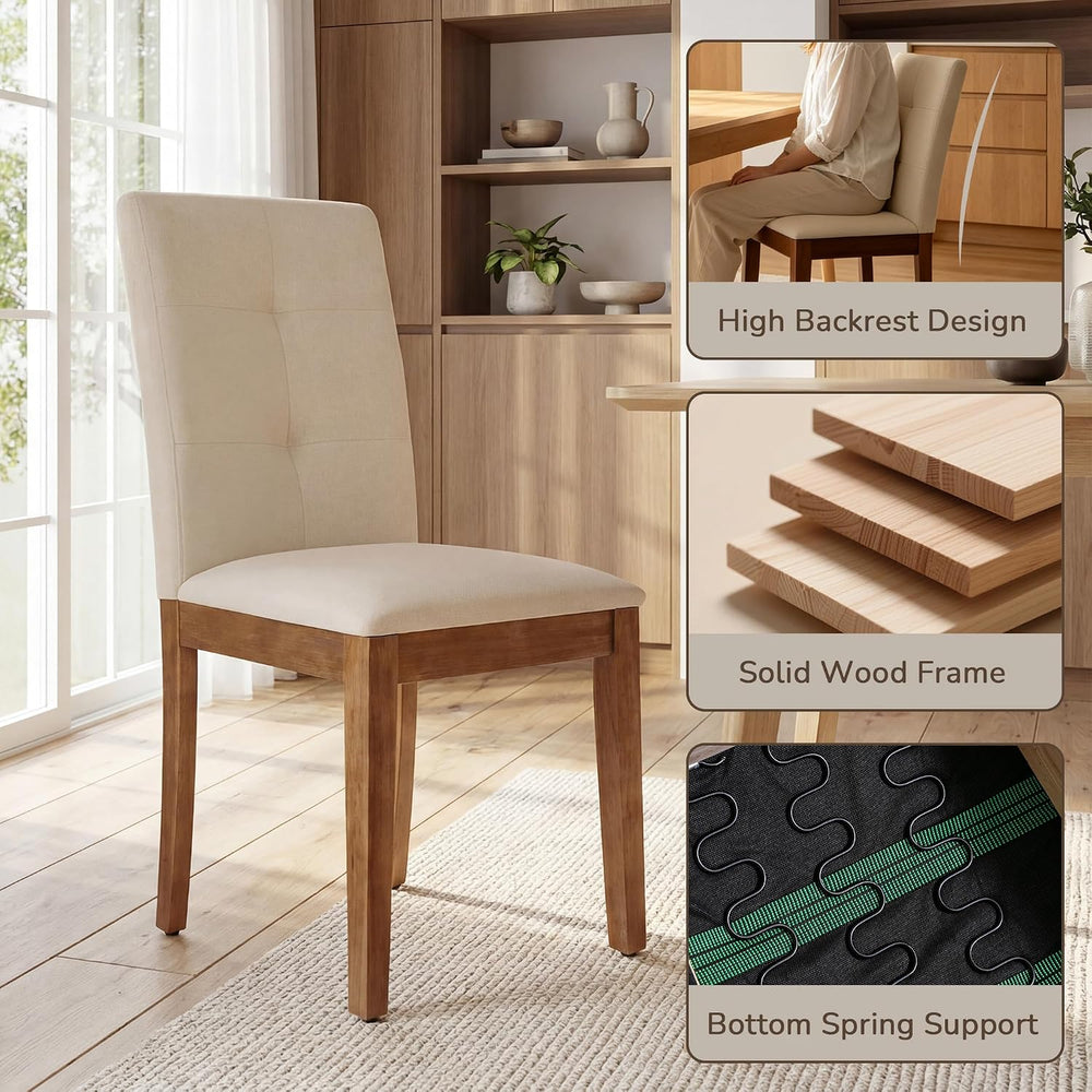 LSSBOUGHT Upholstered Kitchen & Dining Room Chairs with High Back, Linen ...