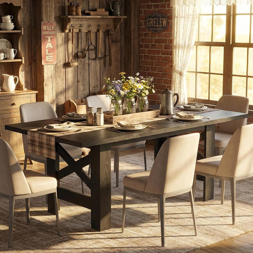 IDEALHOUSE 71" Long Dining Table for 6-8, Farmhouse Wooden Barn Kitchen ...